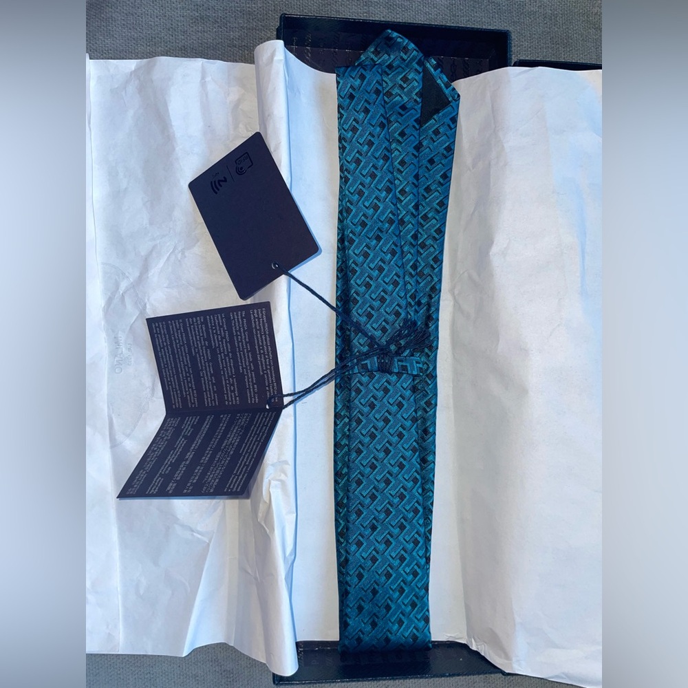 Prada Teal and Black Patterned Tie - Picture 4 of 6
